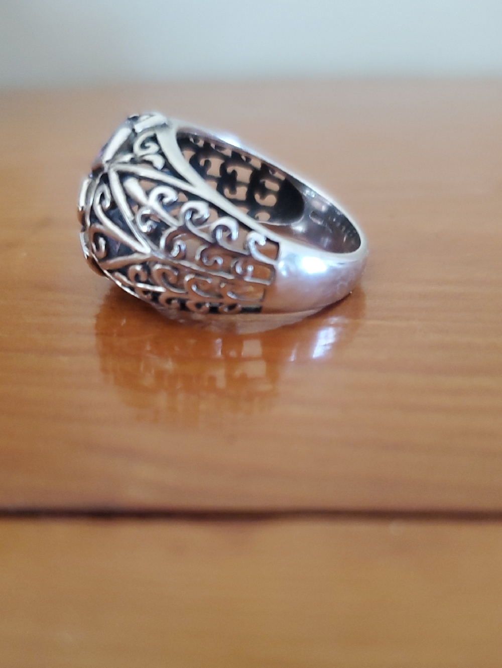 Sterling Silver Filigree Ring with Light Purple Gemstone - Picture 3 of 4